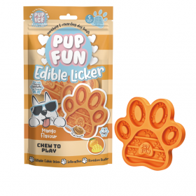 Ядлива подложка за облизване Pup Fun Edible Licker Mango 2 х 132 гр с вкус на манго, с възможност за замръзяване и приготвяне на сладолед